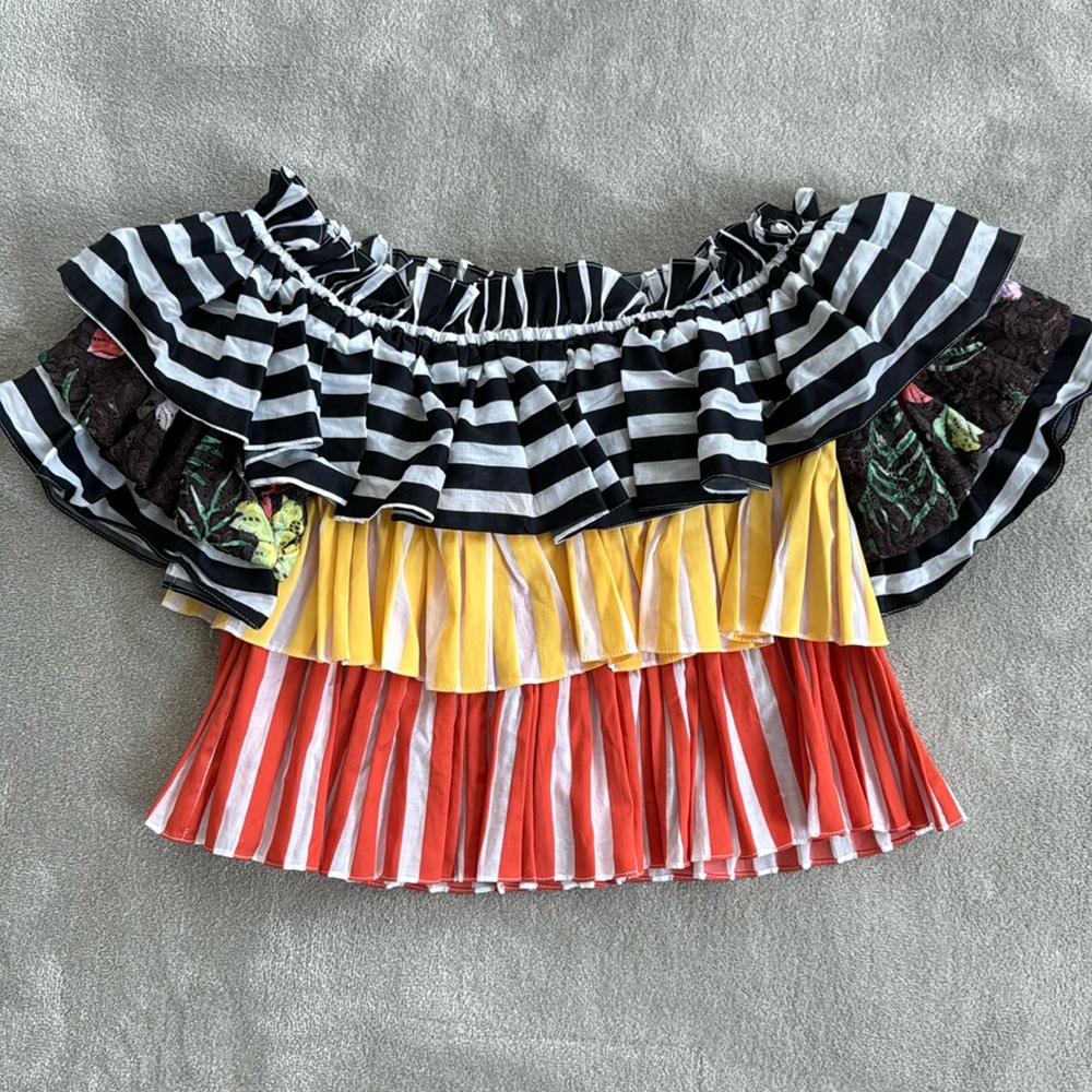 Caroline Constas multicolor off the shoulder striped top, size S